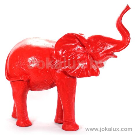 olifant -rood -slurf- omhoog -polyester -beeld 